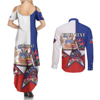 Personalized Chile Couples Matching Summer Maxi Dress and Long Sleeve Button Shirt Andean Condor With Chilean Bellflower - Wonder Print Shop