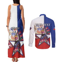 Personalized Chile Couples Matching Tank Maxi Dress and Long Sleeve Button Shirt Andean Condor With Chilean Bellflower - Wonder Print Shop