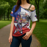 Personalized Chile Cross Shoulder Shirt Andean Condor With Chilean Bellflower - Wonder Print Shop