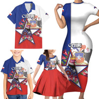 Personalized Chile Family Matching Short Sleeve Bodycon Dress and Hawaiian Shirt Andean Condor With Chilean Bellflower - Wonder Print Shop
