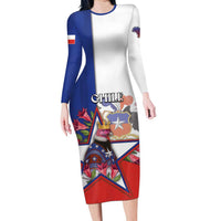 Personalized Chile Long Sleeve Bodycon Dress Andean Condor With Chilean Bellflower - Wonder Print Shop