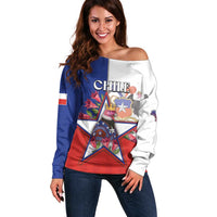 Personalized Chile Off Shoulder Sweater Andean Condor With Chilean Bellflower - Wonder Print Shop