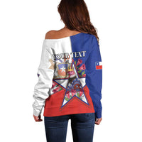 Personalized Chile Off Shoulder Sweater Andean Condor With Chilean Bellflower - Wonder Print Shop