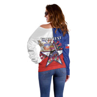 Personalized Chile Off Shoulder Sweater Andean Condor With Chilean Bellflower - Wonder Print Shop