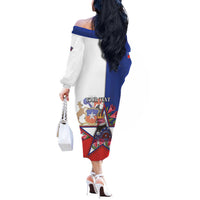 Personalized Chile Off The Shoulder Long Sleeve Dress Andean Condor With Chilean Bellflower - Wonder Print Shop