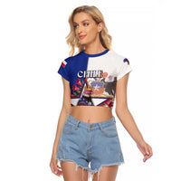 Personalized Chile Raglan Cropped T Shirt Andean Condor With Chilean Bellflower - Wonder Print Shop