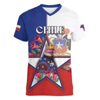 Personalized Chile Women V-Neck T-Shirt Andean Condor With Chilean Bellflower - Wonder Print Shop