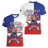 Personalized Chile Women V-Neck T-Shirt Andean Condor With Chilean Bellflower - Wonder Print Shop