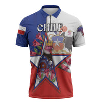 Personalized Chile Zipper Polo Shirt Andean Condor With Chilean Bellflower - Wonder Print Shop