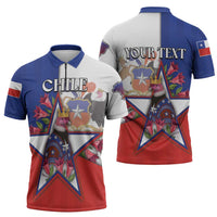 Personalized Chile Zipper Polo Shirt Andean Condor With Chilean Bellflower - Wonder Print Shop