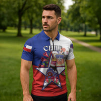 Personalized Chile Zipper Polo Shirt Andean Condor With Chilean Bellflower - Wonder Print Shop