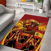 Spain Football Area Rug Raging Bull Golden Trophy Fans Banner