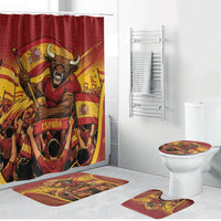 Spain Football Bathroom Set Raging Bull Golden Trophy Fans Banner