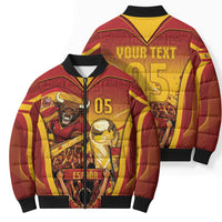 Custom Spain Football Bomber Puffer Jacket Raging Bull Golden Trophy Fans Banner