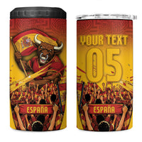 Custom Spain Football 4 in 1 Can Cooler Tumbler Raging Bull Golden Trophy Fans Banner