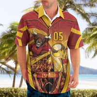 Custom Spain Football Hawaiian Shirt Raging Bull Golden Trophy Fans Banner