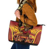Spain Football Leather Tote Bag Raging Bull Golden Trophy Fans Banner