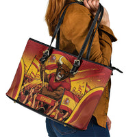 Spain Football Leather Tote Bag Raging Bull Golden Trophy Fans Banner