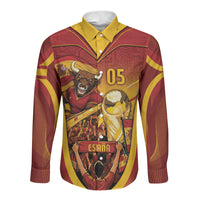 Custom Spain Football Long Sleeve Button Shirt Raging Bull Golden Trophy Fans Banner