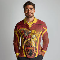 Custom Spain Football Long Sleeve Polo Shirt Raging Bull Golden Trophy Fans Banner