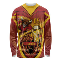 Custom Spain Football Long Sleeve Shirt Raging Bull Golden Trophy Fans Banner