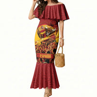 Custom Spain Football Mermaid Dress Raging Bull Golden Trophy Fans Banner
