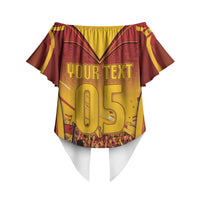 Custom Spain Football Off Shoulder Wrap Waist Top Raging Bull Golden Trophy Fans Banner