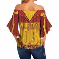 Custom Spain Football Off Shoulder Wrap Waist Top Raging Bull Golden Trophy Fans Banner