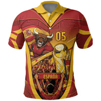 Custom Spain Football Polo Shirt Raging Bull Golden Trophy Fans Banner