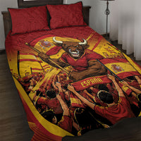 Spain Football Quilt Bed Set Raging Bull Golden Trophy Fans Banner