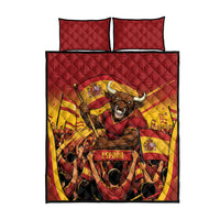 Spain Football Quilt Bed Set Raging Bull Golden Trophy Fans Banner