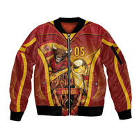 Custom Spain Football Sleeve Zip Bomber Jacket Raging Bull Golden Trophy Fans Banner