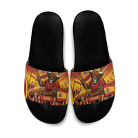 Spain Football Slide Sandals Raging Bull Golden Trophy Fans Banner