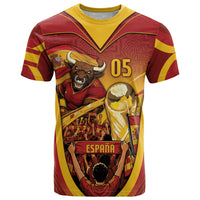 Custom Spain Football T Shirt Raging Bull Golden Trophy Fans Banner