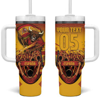 Custom Spain Football Tumbler With Handle Raging Bull Golden Trophy Fans Banner