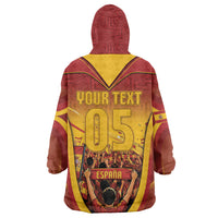 Custom Spain Football Wearable Blanket Hoodie Raging Bull Golden Trophy Fans Banner