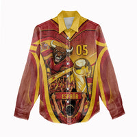 Custom Spain Football Women Casual Shirt Raging Bull Golden Trophy Fans Banner