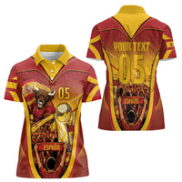 Custom Spain Football Women Polo Shirt Raging Bull Golden Trophy Fans Banner