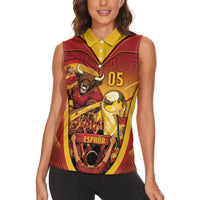 Custom Spain Football Women Sleeveless Polo Shirt Raging Bull Golden Trophy Fans Banner