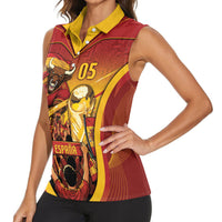 Custom Spain Football Women Sleeveless Polo Shirt Raging Bull Golden Trophy Fans Banner