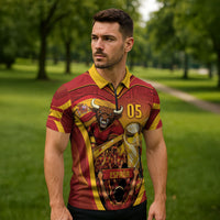 Custom Spain Football Zipper Polo Shirt Raging Bull Golden Trophy Fans Banner
