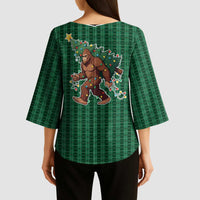 Western Yoke Kimono Sleeve Blouse Bigfoot Xmas Cowboy Style - Wonder Print Shop