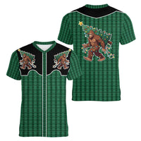 Western Yoke Women V-Neck T-Shirt Bigfoot Xmas Cowboy Style - Wonder Print Shop