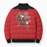 Western Yoke Bomber Puffer Jacket Santa Cowboy Style - Wonder Print Shop