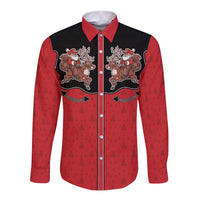 Western Yoke Long Sleeve Button Shirt Santa Cowboy Style - Wonder Print Shop