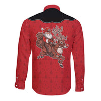 Western Yoke Long Sleeve Button Shirt Santa Cowboy Style - Wonder Print Shop