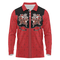 Western Yoke Long Sleeve Polo Shirt Santa Cowboy Style - Wonder Print Shop