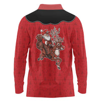 Western Yoke Long Sleeve Polo Shirt Santa Cowboy Style - Wonder Print Shop