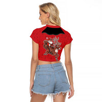 Western Yoke Raglan Cropped T Shirt Santa Cowboy Style - Wonder Print Shop