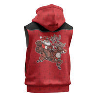 Western Yoke Sleeveless Zip Hoodie Santa Cowboy Style - Wonder Print Shop